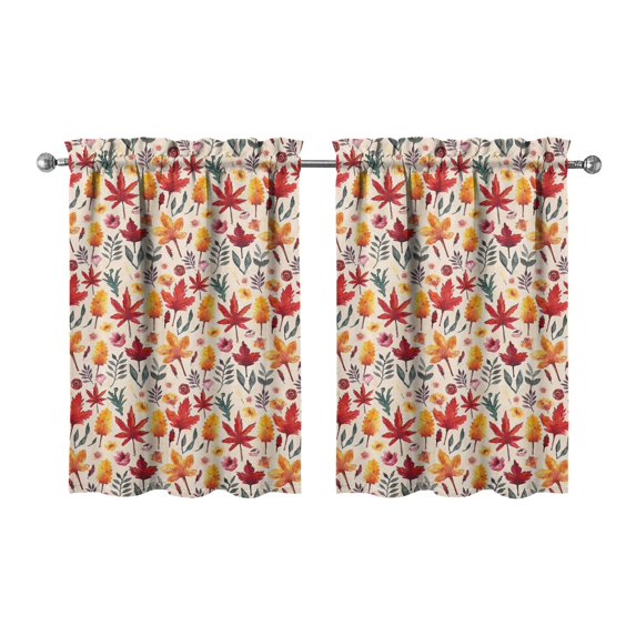 Fall Kitchen Curtains 36 Inch Short - 2 Panel Set, Autumn Harvest Print, Rod Pocket Window Treatment for Thanksgiving, Farmhouse, Cafe, Living Room - Machine Washable