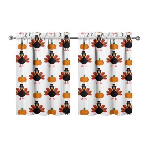 Fall Kitchen Curtains 36 Inch Short - 2 Panel Set, Autumn Harvest Print, Rod Pocket Window Treatment for Thanksgiving, Farmhouse, Cafe, Living Room - Machine Washable