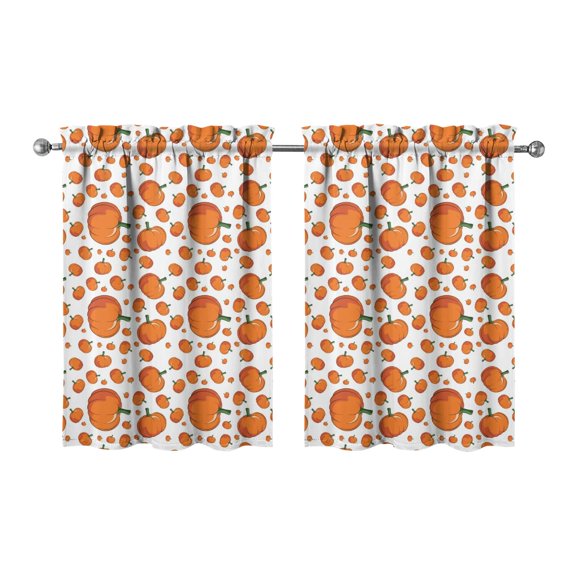 Fall Kitchen Curtains 36 Inch Short - 2 Panel Set, Autumn Harvest Print, Rod Pocket Window Treatment for Thanksgiving, Farmhouse, Cafe, Living Room - Machine Washable