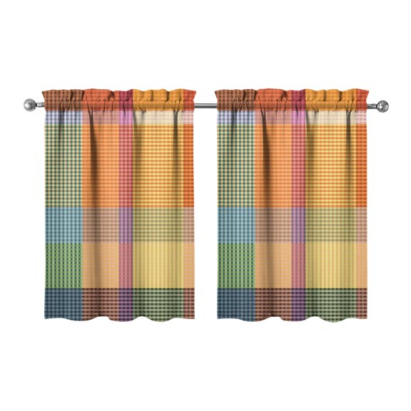 Fall Kitchen Curtains 36 Inch Short - 2 Panel Set, Autumn Harvest Print, Rod Pocket Window Treatment for Thanksgiving, Farmhouse, Cafe, Living Room - Machine Washable
