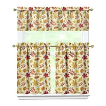 Fall Kitchen Curtains 36 Inch Short - 3 Panel Set, Autumn Harvest Print, Rod Pocket Window Treatment for Thanksgiving, Farmhouse, Cafe, Living Room - Machine Washable