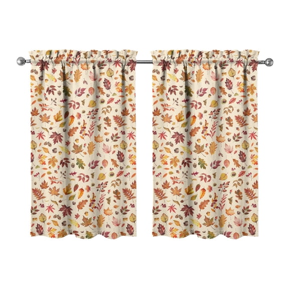 Fall Kitchen Curtains 39 Inch Short - 32Panel Set, Autumn Harvest Print, Rod Pocket Window Treatment for Thanksgiving, Farmhouse, Cafe, Living Room - Machine Washable