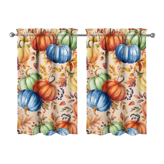 Fall Kitchen Curtains 39 Inch Short - 32Panel Set, Autumn Harvest Print, Rod Pocket Window Treatment for Thanksgiving, Farmhouse, Cafe, Living Room - Machine Washable