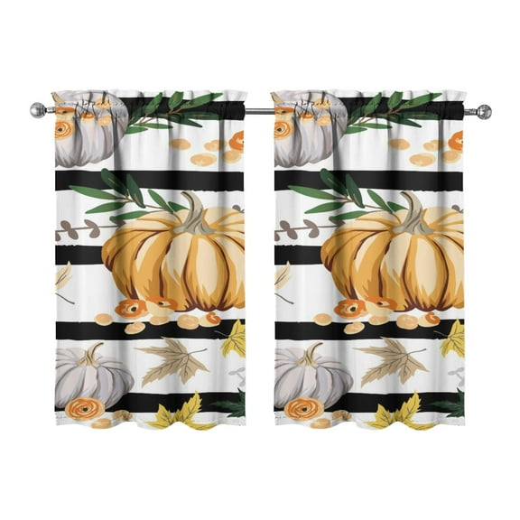 Fall Kitchen Curtains 39 Inch Short - 32Panel Set, Autumn Harvest Print, Rod Pocket Window Treatment for Thanksgiving, Farmhouse, Cafe, Living Room - Machine Washable
