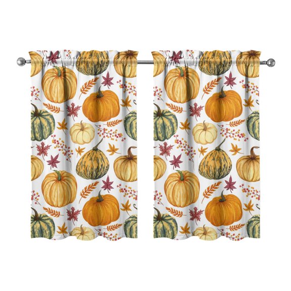 Fall Kitchen Curtains 39 Inch Short - 32Panel Set, Autumn Harvest Print, Rod Pocket Window Treatment for Thanksgiving, Farmhouse, Cafe, Living Room - Machine Washable