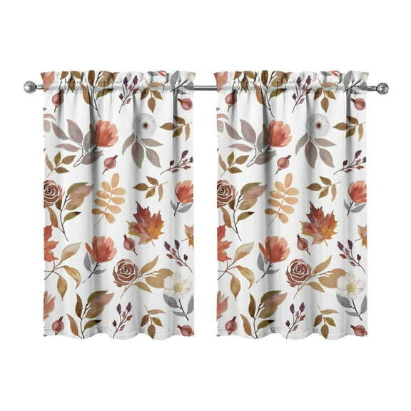 Fall Kitchen Curtains 39 Inch Short - 32Panel Set, Autumn Harvest Print, Rod Pocket Window Treatment for Thanksgiving, Farmhouse, Cafe, Living Room - Machine Washable