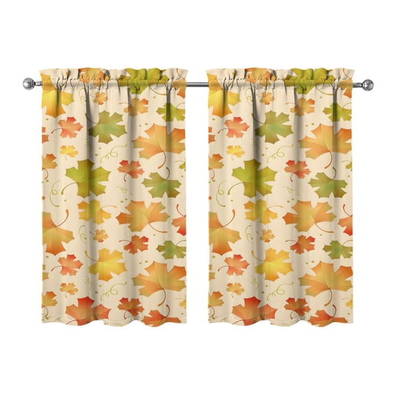 Fall Kitchen Curtains 39 Inch Short - 32Panel Set, Autumn Harvest Print, Rod Pocket Window Treatment for Thanksgiving, Farmhouse, Cafe, Living Room - Machine Washable