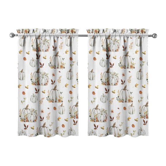 Fall Kitchen Curtains 39 Inch Short - 32Panel Set, Autumn Harvest Print, Rod Pocket Window Treatment for Thanksgiving, Farmhouse, Cafe, Living Room - Machine Washable