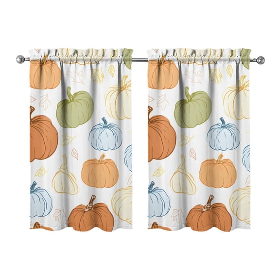 Fall Kitchen Curtains 39 Inch Short - 32Panel Set, Autumn Harvest Print, Rod Pocket Window Treatment for Thanksgiving, Farmhouse, Cafe, Living Room - Machine Washable