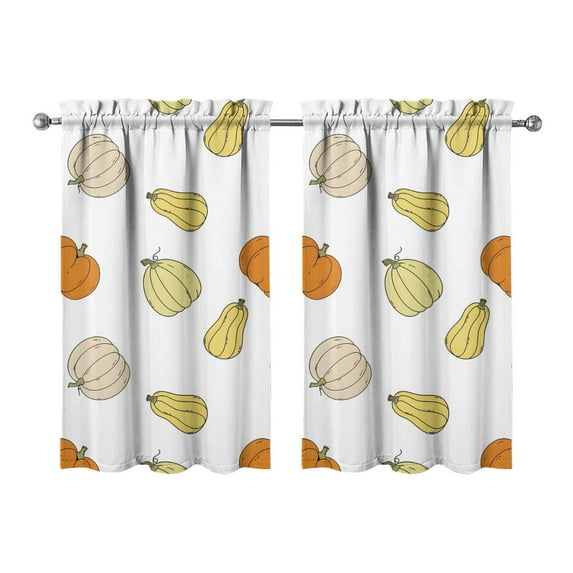 Fall Kitchen Curtains 39 Inch Short - 32Panel Set, Autumn Harvest Print, Rod Pocket Window Treatment for Thanksgiving, Farmhouse, Cafe, Living Room - Machine Washable