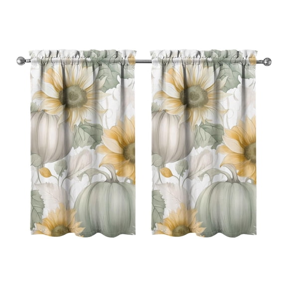 Fall Kitchen Curtains 39 Inch Short - 32Panel Set, Autumn Harvest Print, Rod Pocket Window Treatment for Thanksgiving, Farmhouse, Cafe, Living Room - Machine Washable