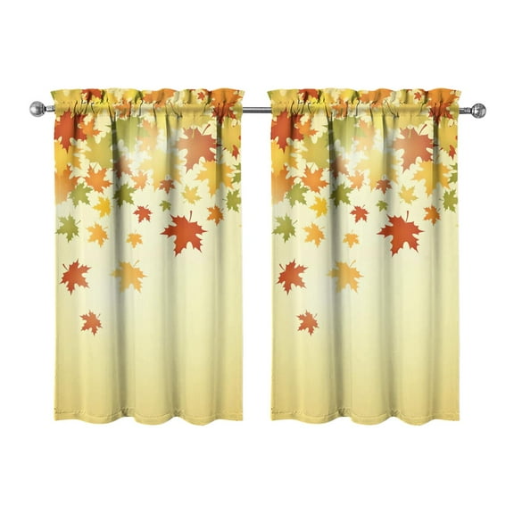 Fall Kitchen Curtains 39 Inch Short - 32Panel Set, Autumn Harvest Print, Rod Pocket Window Treatment for Thanksgiving, Farmhouse, Cafe, Living Room - Machine Washable