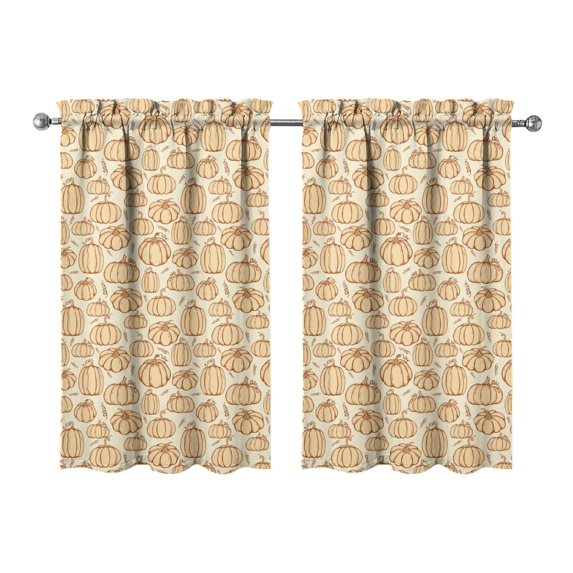 Fall Kitchen Curtains 39 Inch Short - 32Panel Set, Autumn Harvest Print, Rod Pocket Window Treatment for Thanksgiving, Farmhouse, Cafe, Living Room - Machine Washable