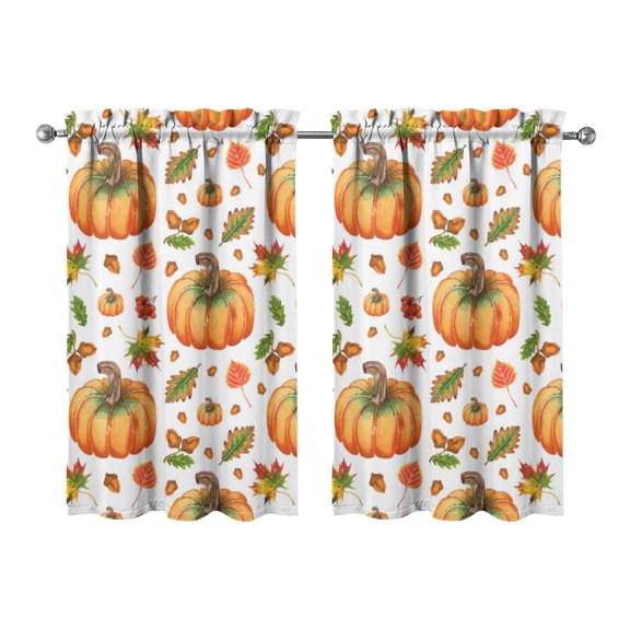 Fall Kitchen Curtains 39 Inch Short - 32Panel Set, Autumn Harvest Print, Rod Pocket Window Treatment for Thanksgiving, Farmhouse, Cafe, Living Room - Machine Washable