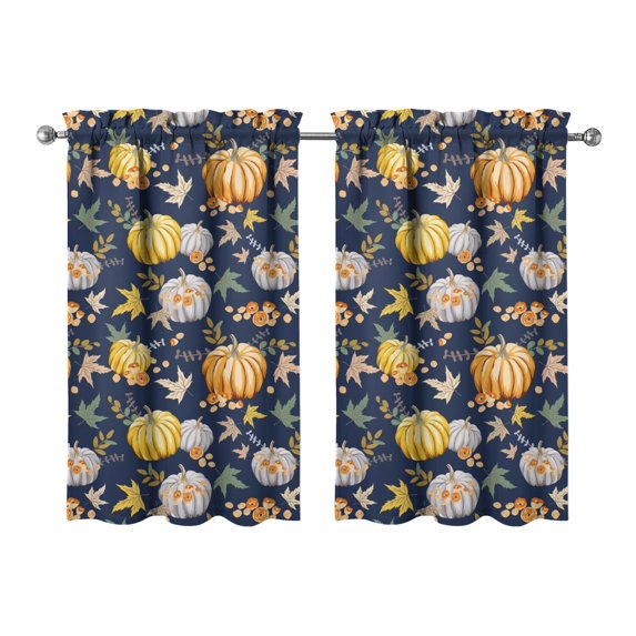 Fall Kitchen Curtains 39 Inch Short - 32Panel Set, Autumn Harvest Print, Rod Pocket Window Treatment for Thanksgiving, Farmhouse, Cafe, Living Room - Machine Washable