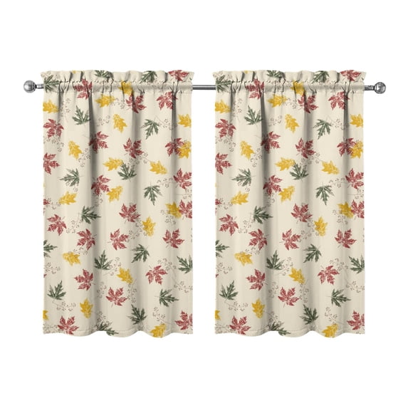 Fall Kitchen Curtains 39 Inch Short - 32Panel Set, Autumn Harvest Print, Rod Pocket Window Treatment for Thanksgiving, Farmhouse, Cafe, Living Room - Machine Washable
