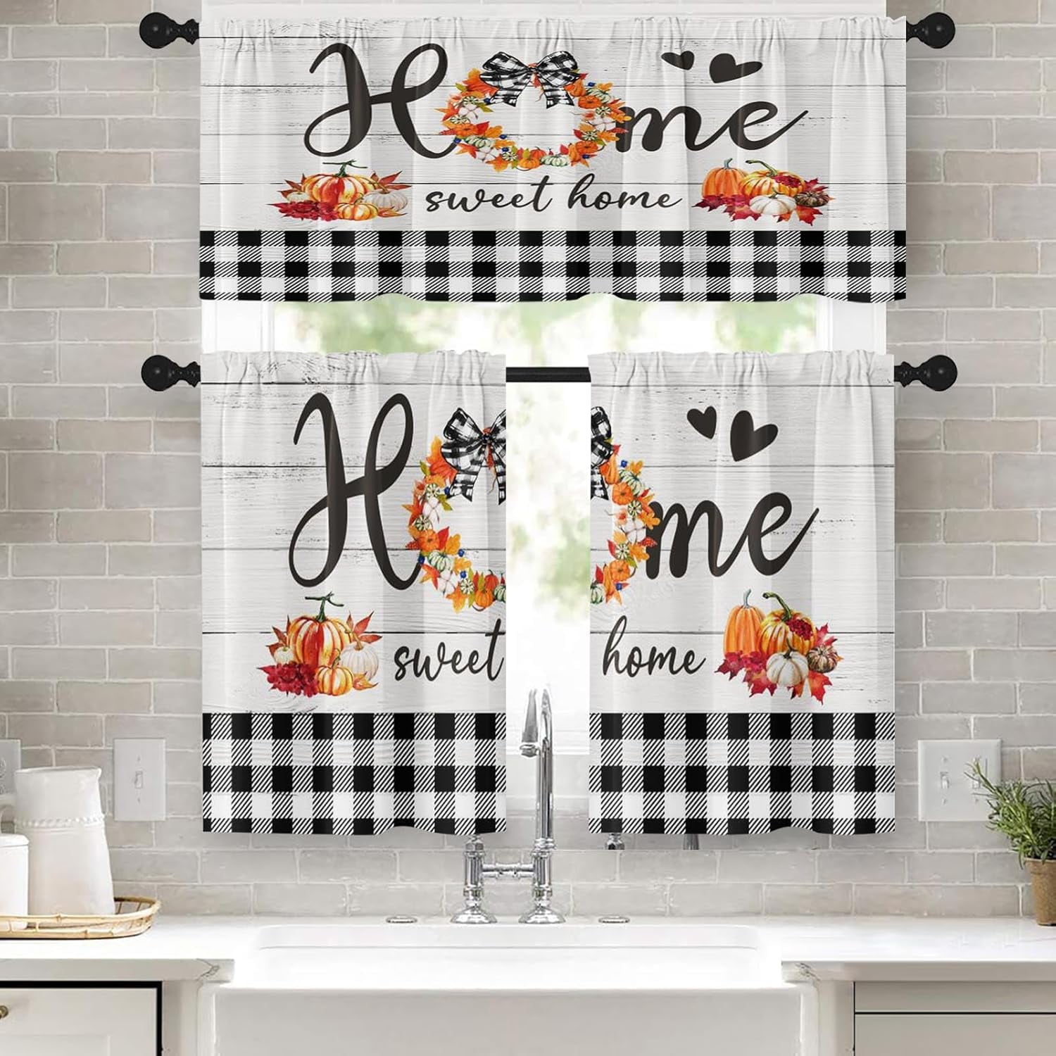 Fall Kitchen Curtains Farmhouse Window Curtains Valance and Tier Set 36