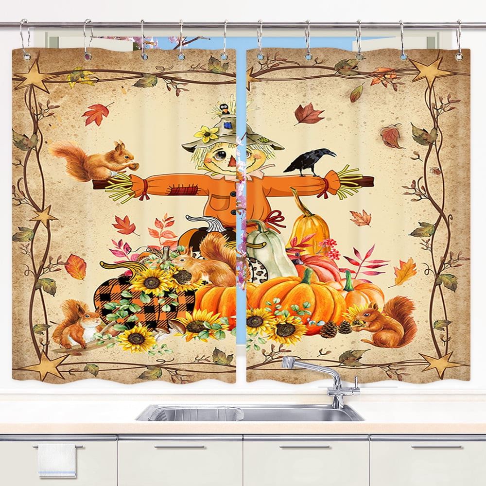 Fall Kitchen Curtains, Thanksgiving Happy Fall Y'all Pumpkin Sunflower