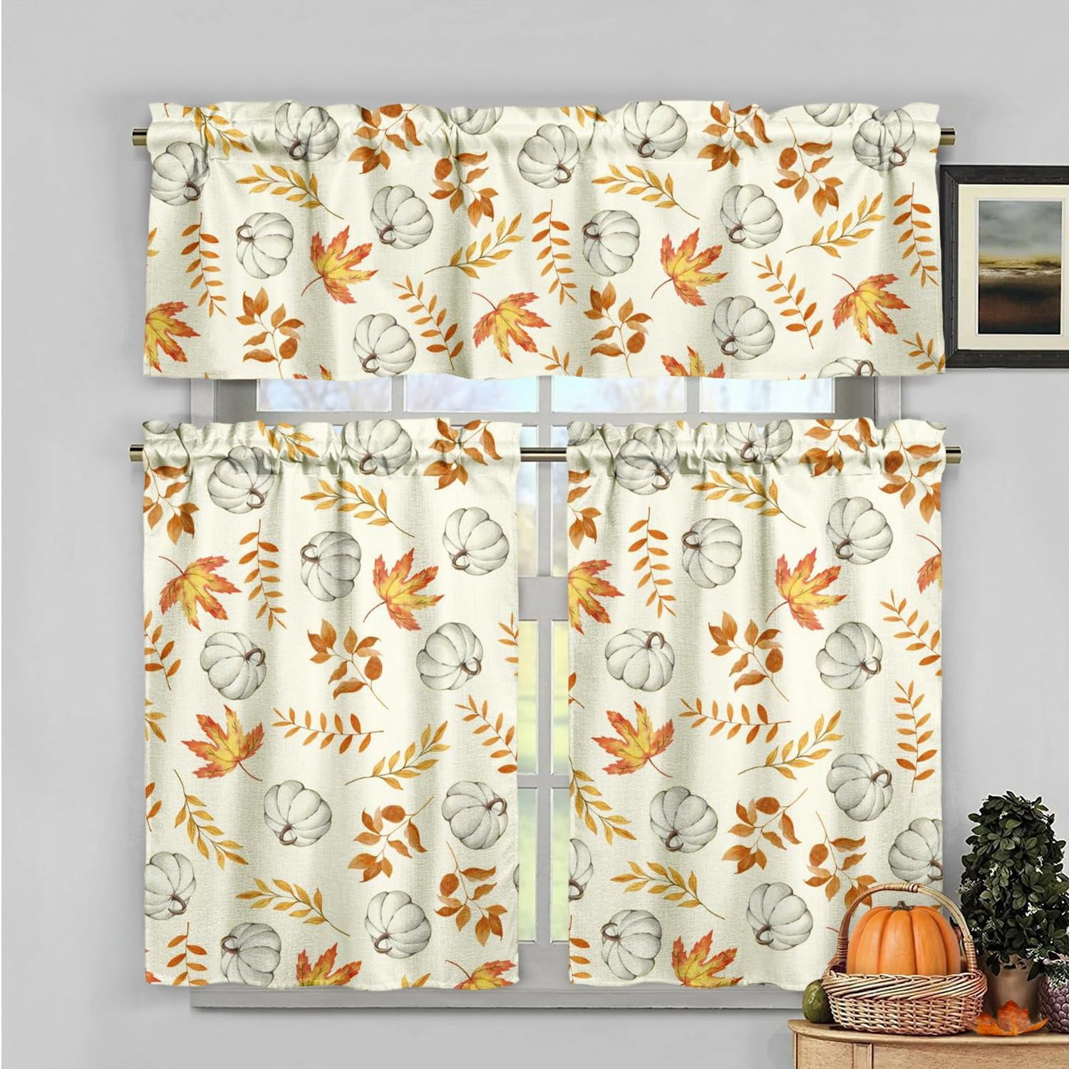 Fall Kitchen Curtains Valances and Tiers 3 Piece Set,Thanksgiving ...