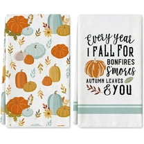 Fall Kitchen Dish Towel 18 x 26 Inch Autumn Pumpkins Tea Towels Rustic Vintage Fall Harvest Dishcloth Hand Drying Cloth Towel for Holiday Kitchen Cooking Baking, Set of 2