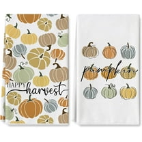 Fall Kitchen Dish Towel 18 x 26 Inch Happy Harvest Pumpkin Tea Towel Colorful Autumn Dishcloth Rustic Farmhouse Hand Drying Cloth Towel for Kitchen Cooking Baking, 2 Pack