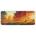 thumbnail image 1 of Fall Kitchen Mat, Vibrant Misty Day in Forest Sun Rays Trees Foliage Fallen Leaves Calm View, Plush Decorative Kitchen Mat with Non Slip Backing, 47" X 19", Orange Yellow Green, by Ambesonne, 1 of 1