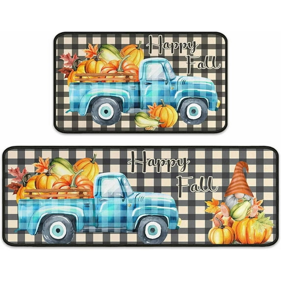Fall Kitchen Mats, Fall Decor Autumn Pumpkin Floor Mat Set of 2, Non-Slip Backing Fall Kitchen Rugs, Fall Decorations for Home Harvest Thanksgiving Decor Holiday Rug 17"x47.2"+17"x30"