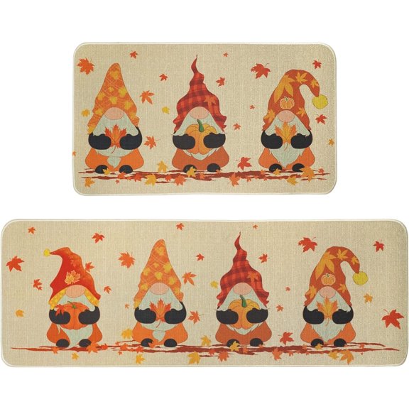 Fall Kitchen Mats for Floor - Kitchen Mat Set of 2, Autumn Kitchen Decor, Pumpkin Fall Leaf Floor Mats for Home, Seasonal Holiday Fall Decorations Floor Mat for Home Kitchen, Fall Rugs for Kitchen