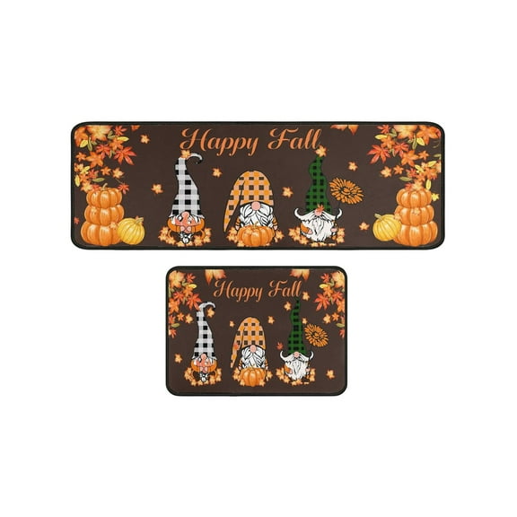 Fall Kitchen Mats for Floor Set of 2, Fall Kitchen Rugs Non Slip Doormat, Farmhouse Washable Thanksgiving Pumpkin Mat for Home Office Bathroom Party Decor