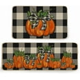 thumbnail image 1 of Fall Kitchen Mats Set of 2, Buffalo Plaid Pumpkins Bowknot Floor Mat Farmhouse Seasonal Holiday Thanksgiving Decorations 17x30 and 17x47 Inch (Plaid) GK077, 1 of 6