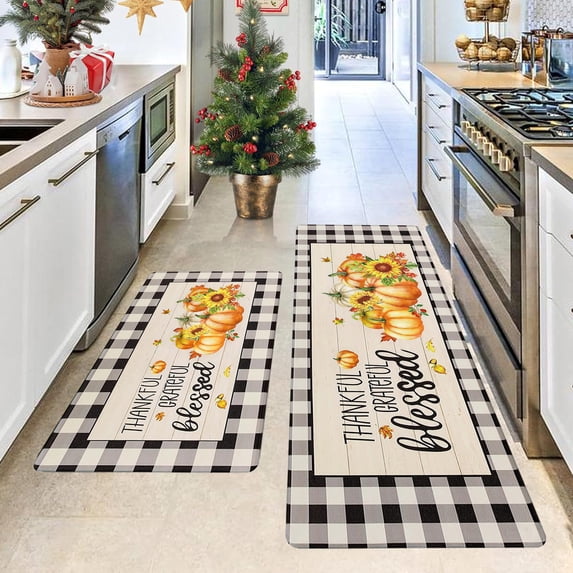 Fall Kitchen Mats, Two-Piece Nonslip Floor Rug Set with 15.7 * 23.6 inch & 15.7 * 47.2 inch Mats for Sink, Stove, Hallway, Laundry Room, Entryway, Thanksgiving & Autumn Kitchen Home Decor