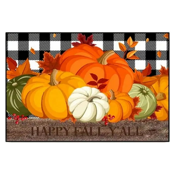 Fall Kitchen Rug, Buffalo Plaid Autumn Pumpkin Kitchen Mats for Floor, Thanksgiving Non-Slip Kitchen Sink Mats Home Decor Doormat Runner Rugs