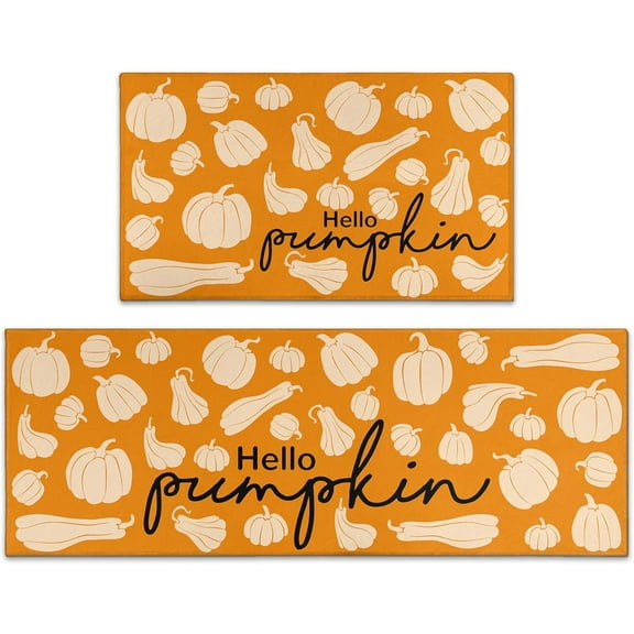 Fall Kitchen Rugs, Fall Decorations for Home Fall Kitchen Mats Set of 2, Non-Slip Backing Autumn Pumpkin Floor Mat, Fall Decor Harvest Thanksgiving Decor Holiday Rug 17"x47.2"+17"x30"