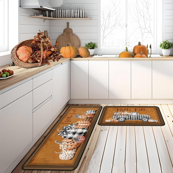 Fall Kitchen Rugs and Mats Set of 2, Fall Decorations for Home Non Slip Backing Thanksgiving Kitchen Rug Seasonal Farmhouse Holiday Autumn Decor Kitchen Floor Mat 17"X47"+17"X30"
