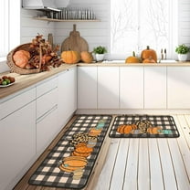Fall Kitchen Rugs and Mats Set of 2, Thanksgiving Kitchen Rug Non Slip Backing Fall Decorations for Home Seasonal Farmhouse Fall Holiday Autumn Harvest Low-Profile Kitchen Floor Mat 17"X47" 17"X30"