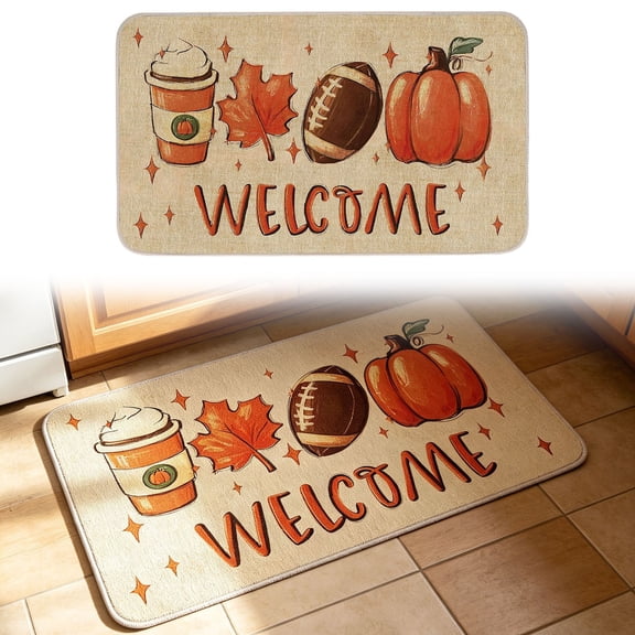 Fall Kitchen Rugs Of 2 Non Slip Football Autumn Pumpkin Sports Kitchen Mats For Floor With Rubber Backing Washable Maple Leaves23434