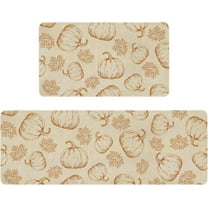 Fall Kitchen Rugs Set of 2,Orange Pumpkin Maple Leaves Autumn Thanksgiving Farmhouse Floor Mats and Rugs Non Skid Washable for Kitchen Home Decor (17"x47" 17"x30")