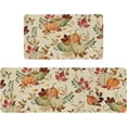 thumbnail image 1 of Fall Kitchen Rugs Set of 2,Pumpkin Maple Leaf Flower Autumn Thanksgiving Farmhouse Floor Mats and Rugs Non Skid Washable for Kitchen Home Decor (17"x47"+17"x30"), 1 of 6