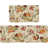 Fall Kitchen Rugs Set of 2,Pumpkin Maple Leaf Flower Autumn Thanksgiving Farmhouse Floor Mats and Rugs Non Skid Washable for Kitchen Home Decor (17"x47" 17"x30")