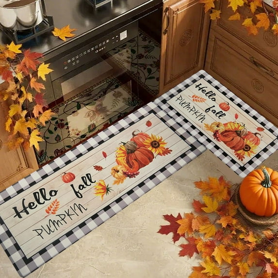Fall Kitchen Rugs Set of 2,Thanksgiving Kitchen Mats for Floor,Non-Slip Washable Mats Autumn Maple Leaf Home Decor Doormat Runner Rug,Thanksgiving Rustic Floor Door Mat Home Decorations C