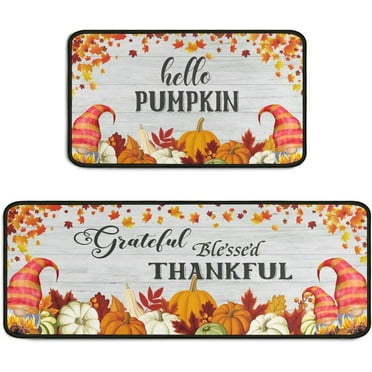Fall Kitchen Rugs Set of 2 Piece Non-Slip Washable Autumn Pumpkin Gnomes Kitchen Rug Runner Floor Mats Fall Decor Decorations