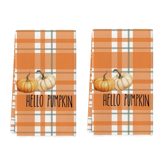 Fall Kitchen Towels 16x24 inch, Orange Buffalo Plaid Decorative Dish Towels,Autumn Checked Thanksgiving Harvest Decor Hand Towels Dishcloth for Home Kitchen Dining