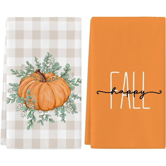 Fall Kitchen Towels 18 x 26 Inch, Fall Decorations for Home Happy Fall Decor Pumpkin Dish Towels Seasonal Thanksgiving Decorations for Home Kitchen Decor Hand Towels