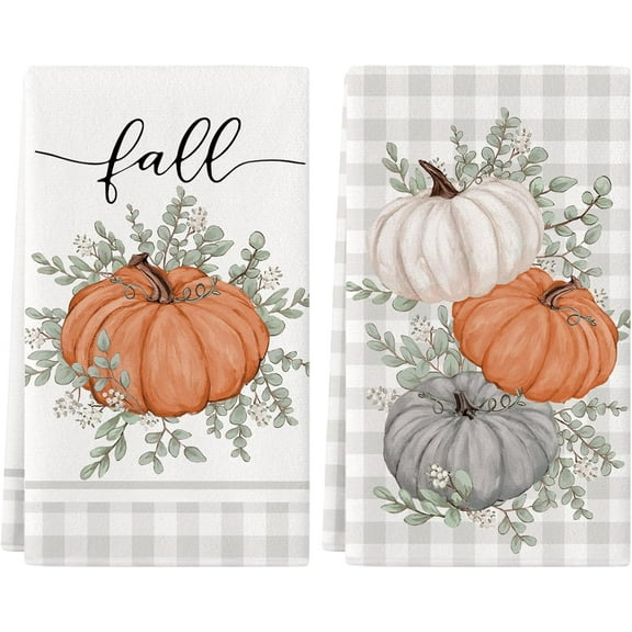 Fall Kitchen Towels 18 x 26 Inch Set of 2, Fall Dish Towels Pumpkin Decorations for Home Happy Fall Decor Seasonal Thanksgiving Decorations for Home Kitchen Decor Hand Towels