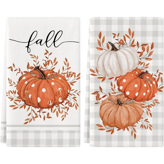 Fall Kitchen Towels 18 x 26 Inch Set of 2, Fall Hand Towels Hello Fall Decorations for Home Pumpkin Dish Towels Seasonal Thanksgiving Decorations for Home