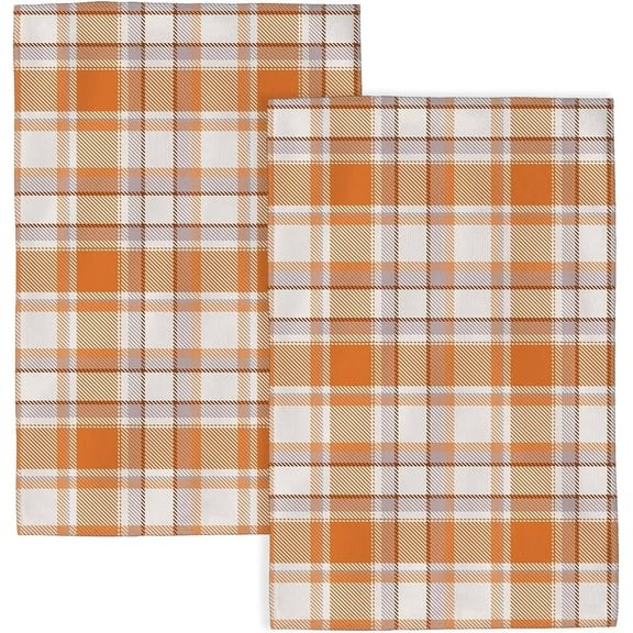 Fall Kitchen Towels 18x26 inch Burnt Orange Buffalo Plaid Decor Dish Towels Autumn Harvest Thanksgiving Seasonal Decoration Hand Towel Absorbent Dish Cloths for Home Kitchen Dining Set of 2