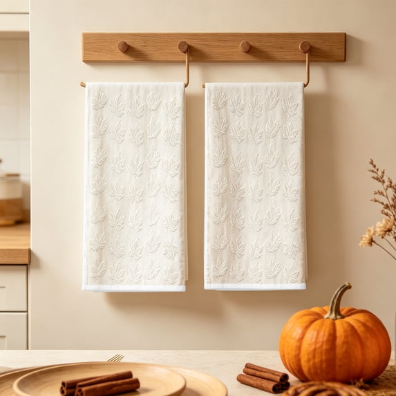 Fall Kitchen Towels, 2PC Pumpkin Patterns Fall Hand Towels, Soft Absorbent Decorative Farmhouse Towels for Drying Cleaning Cooking Holiday(White)