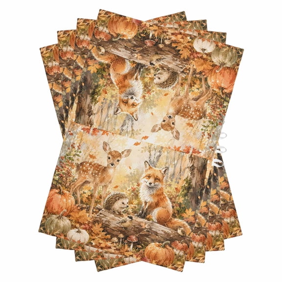 Fall Kitchen Towels Dish Towel Pack of 4 Fawn Deer Red Fox Hedgehog Maple Leaf Forest Farmhouse Soft Dish Cloth Set Absorbent Dishcloth for Drying Dishes, Hand Towels 18 x 28 Inches