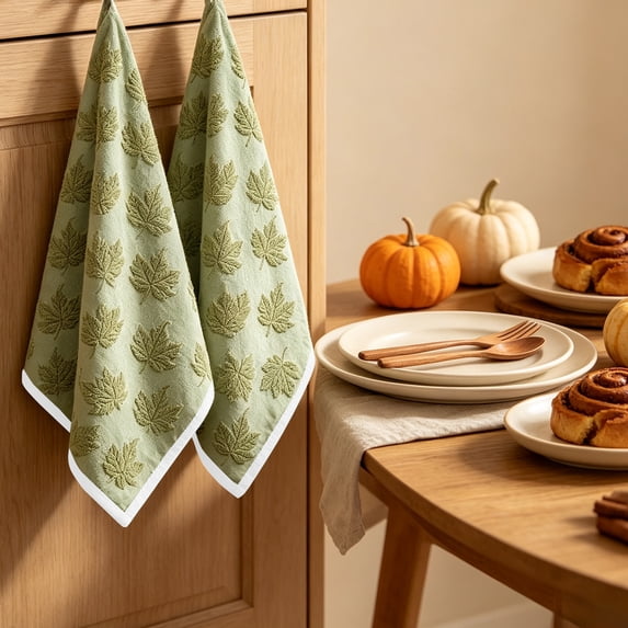 Fall Kitchen Towels Set of 2, Fall Hand Towels for Bathroom, Maple Leaf Dish Towels for Thanksgiving Halloween Farmhouse Decor, Soft Absorbent Autumn Harvest Tea Towels, 15.7x23.6 inch