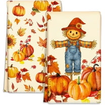 Fall Kitchen Towels Set of 2 - Fall Kitchen Dish Towels 18x26 Inches Decorative Autumn Themed Towel for Thanksgiving Harvest, Absorbent Hand Towel with Hanging Loop, Straw Pumpkin
